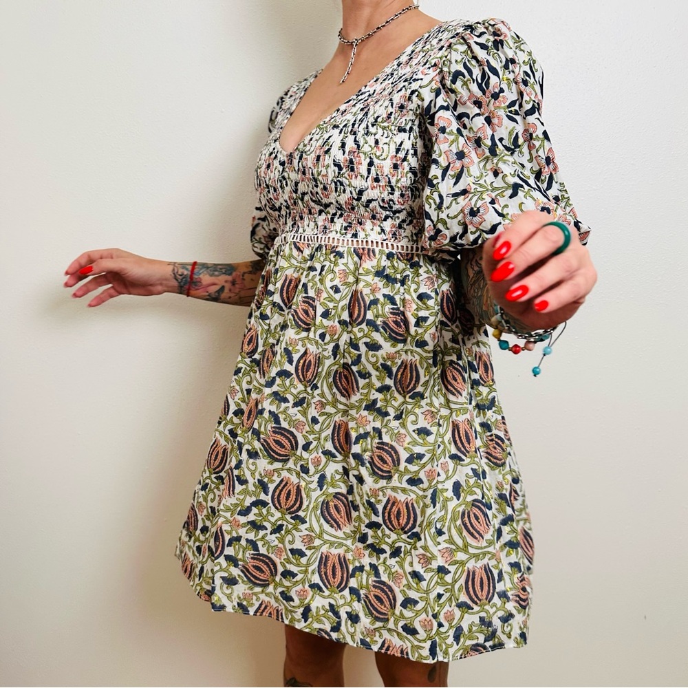 New Marea Floral Print Mini Dress with Puff Sleeves Floral Boho Ash&Eden